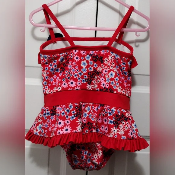 Lily & Dan Red Floral Bathing suit 2T - Picture 4 of 6